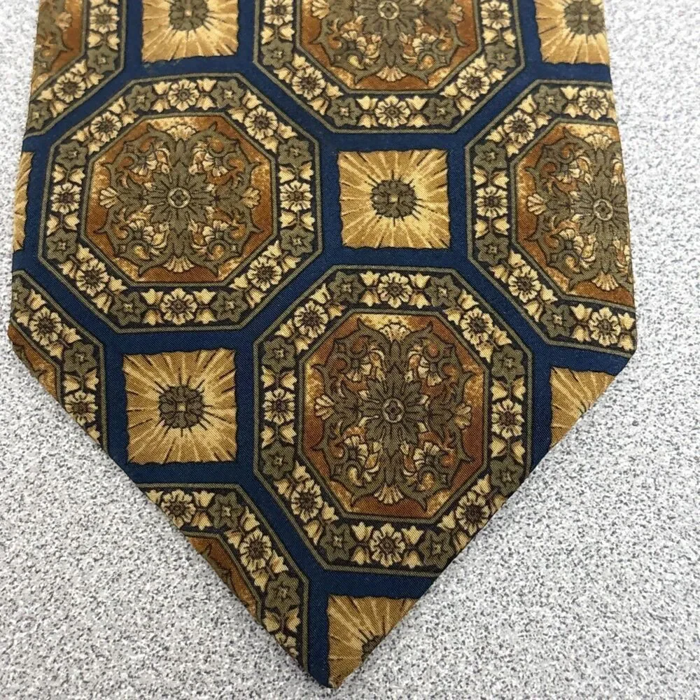Vintage Valentino Cravatte Necktie, 100% Silk Italy, Brown Black Geometric Print